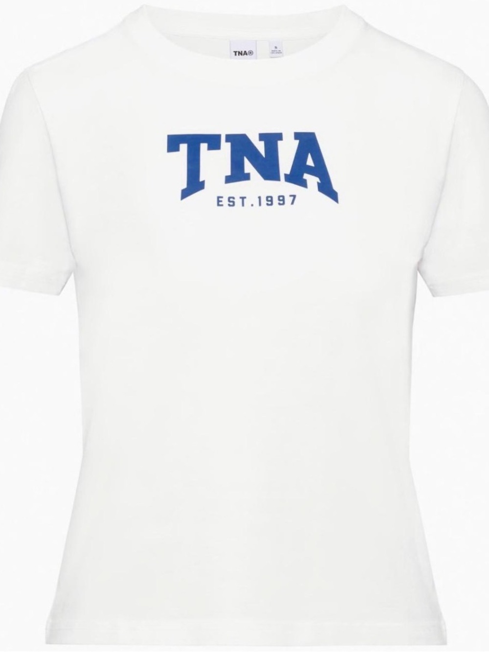 Aritzia TNA White Short Sleeve Tee with Blue Logo